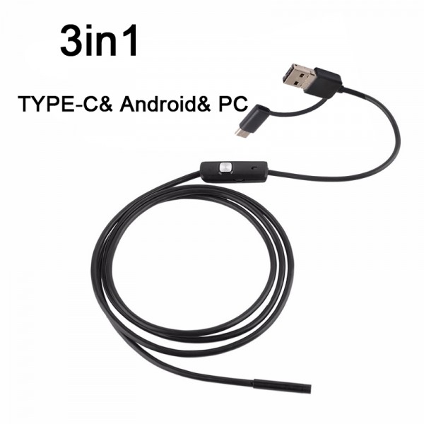 Endoskop pre PC a Android – 10 m kábel, 7 mm sonda, USB/microUSB/USB-C, pevný kábel
