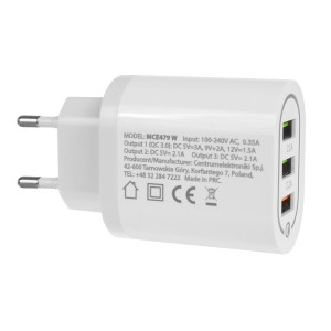 Maclean Energy nabíjačka QC 3.0  MCE479 B - biela Qualcomm Quick Charge 3,6-6V / 3A, 6-9V / 2A, 9-12V / 1,5A